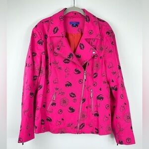 TWIGGY LONDON PUNK ROCK BRITISH RETRO PINK MOTO JACKET, XL